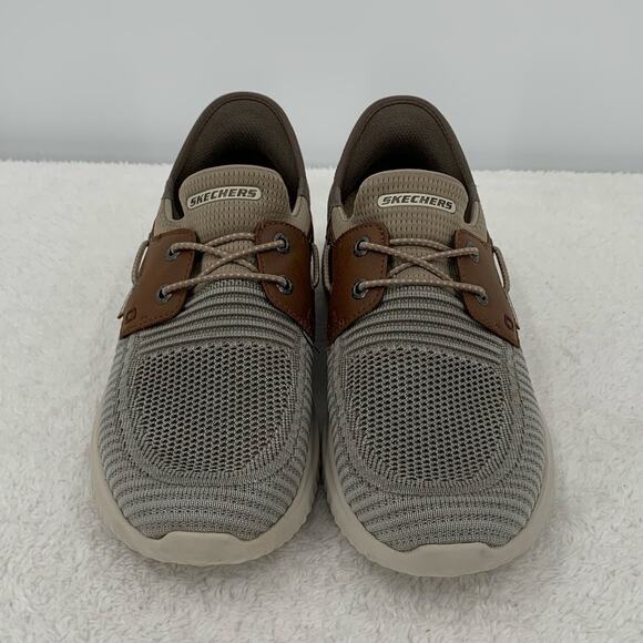 Skechers Slip Ins Shoes Mens 8.5 Taupe Brown Delson 3.0 Roth 210606 Memory Foam - Picture 2 of 11